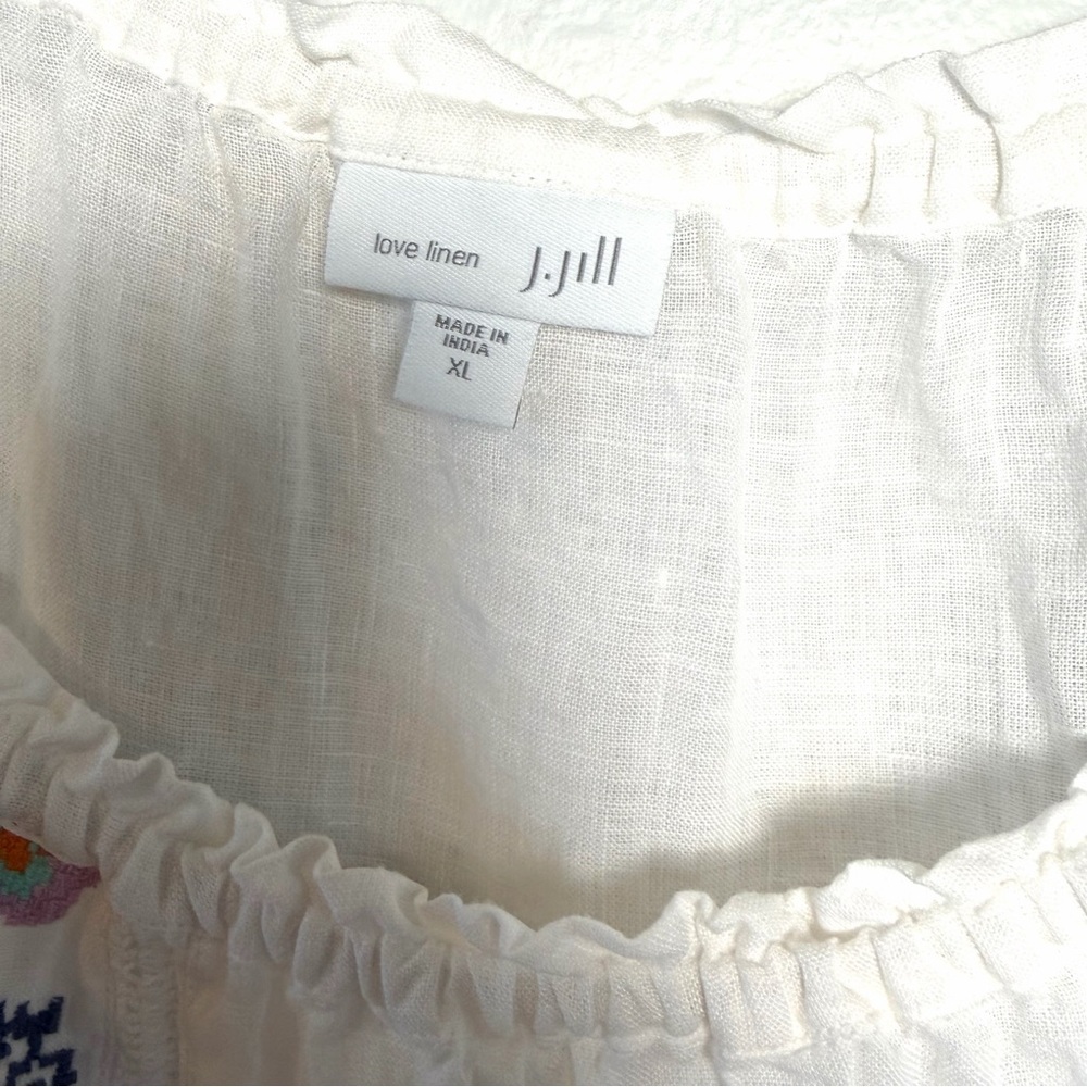 J. Jill Love Linen White Floral Embroidered Blouse XL Boho Coastal - Picture 3 of 8